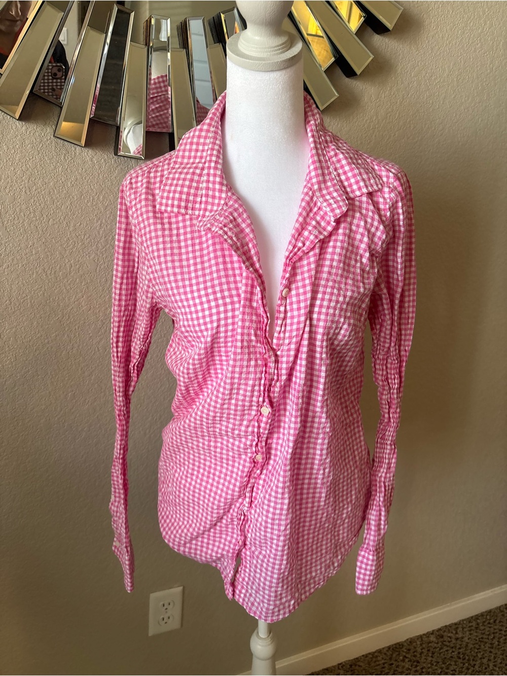 J. Crew Pink Gingham Button-Down Shirt